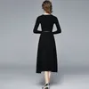 Catwalk mode retro breien lange mouw losse splitsing gradiënten geplooid rok lengte jurk lente vallen vrouwen 210506