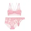 VarsBaby Sexy Olined 3/4 Cup Underkläder Floral Lace 3 st Bras + High-Waist Panties + Thongs för damer 211104