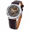 Shenhua Fashion Vintage Men Skeleton Watches Leather Band Automatic Mechanical Wristwatches relogio masculino reloj hombre270m