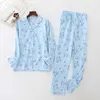 Pijamas de leopardo vintage conjuntos mulheres 100% escovado algodão inverno sleepwear moda flannelette pijama para 210830