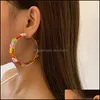 Hoop & Hie Earrings Jewelry European Beaded Daisy Flower Ethnic Style Colorf Vacation Circle Ring Women Summer Beach Party Gift Earring Aess