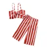 Summer Baby Infant Rompers Clothes Strap Bow Tops Long Pants striped Girls Costume 12M-5T 210629