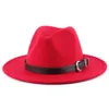 Heren dames jazz top fedora hoed lente herfst winter vrouwen mannen wollen vilt Panama cap bowler hoeden riem gesp decor plat bride rand cowboy trilby caps