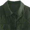 TRAF Kobiety Zielone Pocekt Kołdry Przycięte Kamizelki Moda Przyciski Side Krawat Collar Collar Waistcoat Streetwear 211123