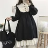 Style japonais automne femmes robes col rond taille haute minceur contraste couleur à volants douce robe Lolita Kawaii vêtements 210623