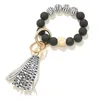 2021 Tryckt träpärlor armband nyckelring för flickor smycken med tofsar gåvor Trendiga enkla vågstil Cirkel Wristlet Keychains 3559637