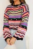 Luxe kleding Damesontwerpster Sweaters Trendy losse casual gebreide contrast Rainbow Modieuze uitzicht uit lange mouwen vrouwen kleding