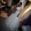 Elegante plus size trouwjurken bruidsjurken een lijn appliques kant half mouw kralen vloer lengte tule prinses bruid jurk