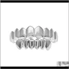 Grillz Dental Body Drop Delivery 2021 Herr Guld Grillz Set Mode Hip Hop Smycken Hög kvalitet Åtta 8 Top Tand Sex 6 Botten Tänder Grill