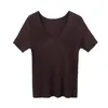 T-shirt d'été tricoté à manches courtes Femmes V-Col Silm Solide Blanc Tshirt Plus Taille Casual Femme T-shirt Tops 13436 210508