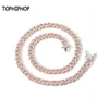 Hip Hop Necklace 9mm Single Row Pink White Zircon Cuban Chain Male And Female Hiphop Accessories Chains