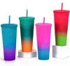 24oz Starbucks Rainbow Mugs Coffee Mug with Straw Insulated Plastic Cup