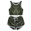 Sexiga Kvinnor Velvet Set Nightwear Velour Crud Crop Top + Shorts Loungewear Q0706