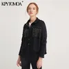 KPYTOMOA KVINNOR FASHION TASSEL Beaded Oversized Denim Jacket Coat Vintage Långärmad Frayed Hem Kvinna Ytterkläder Chic Toppar 211029