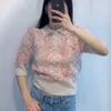 Women Animal Jacquard Sweater Button Decoration Short Sleeve Elegant Chic Ladies Knit Shirt Fashion Pullover Top 210520