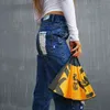 Streetwear Patchwork Hof Quaste Hose für Frauen Hohe Taille Breite Bein Lässige Weibliche Jeans Herbst Mode 210521