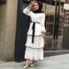 Повседневные платья плюс размер Abaya Турция вечерняя африканец для женщин мусульманское платье Flare рукав Femme Islam Robe Vestidos Tiered