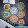 1Pc Round Mandala Flower Ceramic Coasters Non-Slip Insulated Place Mat Coffee Tea Cup Placemats Decoration