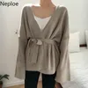 V Neck Wild Kitted Cardigans Kobiety Koreański Chi Luźne Koronki Pull Femme Jesień Zima Gruby Sweter Płaszcz 46529 210422