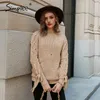 O-Ausschnitt gestrickter Frauenpullover Schnürsenkel süßer Pullover und Pullover Winter weibliche elegante Damenoberteile Pullover 210414