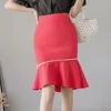 Plus Size Women's Clothing S-5XL High-waist Skirt Elegant Solid Color Office Ladies' Bust Fishtail Skirts 210527