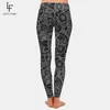 Mode kvinnor hög midja plus storlek svart leggings 3d tryck blommor mönster mjölk silke leggings 211014