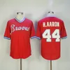 Vintage 1963-1974 Baseball Jerseys Hank Aaron 44 H.Aaron Blue Shirts Gestikt Wit Grijs Rood Mens Jersey