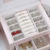 Luxury Three-tier Storage Jewelry Box With Mirror Portable Silk Thread Stud Earrings Ring 211105