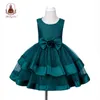 Yoliyolei Детские платья для девочек Милый пирог Детская одежда Детская вечеринка Платье для вечеринки Зеленая красная голубая Baby Girl Одежда для 2-5Y G1218