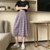Gonne a trapezio scozzesi vintage Harajuku estive da donna a vita alta lunghe coreane streetwear viola Midi Saia Studenti 210421