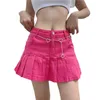 Skirts Women's Slim Mini Skirt Y2k Girls Pleated Ruffle Casual A Line Jean Short Denim