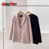 Zwarte lente jas vrouwelijke oversize roze lange mouw blazer casual losse vrouwen jas bovenkleding 210428