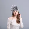 Vinter riktiga päls hattar kvinnor mode skidhatt öron varmare elastisk hår lock utomhus