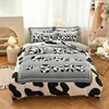 Kor Skriv ut Barnsäng Skal Set Vinter Varm Fleece Cartoon Ding Twin King Commorter Quilt Duvet studenter