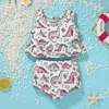 Umas Peças Bebê Meninas Bikini Swimsuit Terno Infantil Roupas de Verão Praia Calças de Calças Calças Sleeve 2 Pcs Set Vestido de Férias Presente de Férias