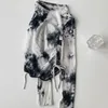 Nomikuma Tie Dye Kordelzug Slim Shirts für Frauen Langarm Oansatz Grafik T Shirts Frühling Neue T-shirt Feminimos T 6F969 210427