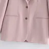 Vintage elegante donna rosa giacca moda moda femmina tuta vestito giuridico colletto monopetto cappotto chic top casual Casaco 210520