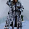 Женская мода с разворотом длинные кардиганские куртки зимние старинные цветочные смеси шерстяные пальто вершины офиса женские шикарные версии 211019