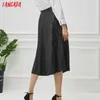 Tangada donna gonna midi a pieghe nera basic gonne mujer vintage cerniera laterale fly solid femminile casual chic gonne a metà polpaccio 6A68 210609