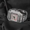 Der Bling King Eured Herren Watch Square Diamant Rosa Blaue Zahlen Quarz Luxus Armbanduhren Römische Uhr Relogio Masculino
