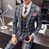 Abiti da uomo Blazer Spot Large Plaid Slim-fit Parrucchiere Tre pezzi per uomo Matrimonio