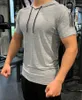 grünes GYM-Sport-T-Shirt mit Kapuze zum Laufen, Fitness, schlank, hohe Elastizität, atmungsaktiv, schnell trocknend, Bodybuilding, Herren-T-Shirt, Herren-T-Shirt, Tops211Z