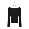 Fake Two-Piece Halter White Sweater Women's Autumn Long Sleeve Slim Tight Bottoming Top 210914