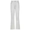 Élégant blanc à la mode Jeans pour filles mode taille haute Vintage pantalon Frmale droite fendu Denim pantalon Streetwear 211101
