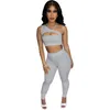 Sexy Crop Top Tracksuits Sleeveless Hollow Out Outfits 2 Piece Set Skinny Tights Sport Suit Pullover Pantsuit K7052