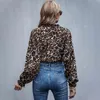 Damskie bluzy bluzy 2021 Lato Kobiety Swetry V-Neck Fashion Full Sleeve Luźne Odzież Przyczynowe Top Spring Leopard Krótka koszula