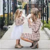 Moeder dochter matching shirt kleding kleding vrouwen kid tule meisje jurken herfst plaid meisjes kleding vestidos casual