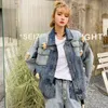 Bear Doll Denim Jacket Ladies Clothing Fashion Coats Streetwear Long Sleeve Stitching Design Spliced Top 16W62505 210510