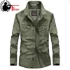 Chemises tactiques de style militaire décontracté de style militaire à manches longues marquante vêtements minces armée robe chemise mâle vert kaki marine 210518