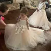 Lovely Lace Flower Girls Dress 3D Floral Appliques Children Birthday Party Dresses Ball Gown Wedding Prom Formal Wear